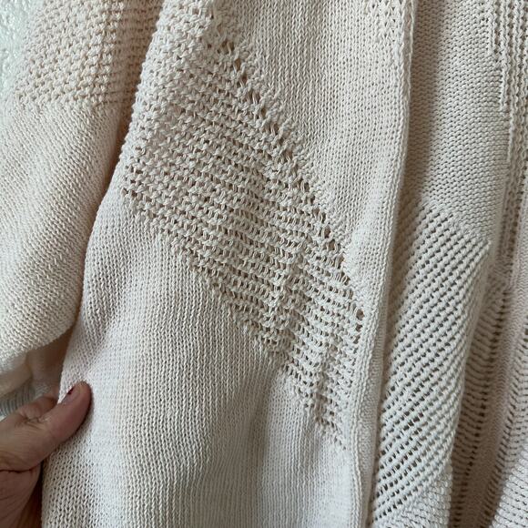 DKNY Crochet Cream Off White Ivory Cardigan Sweater Size Large - Picture 2 of 4